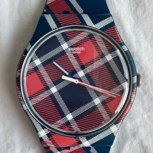 Swatch watch. Plaid. Adult.